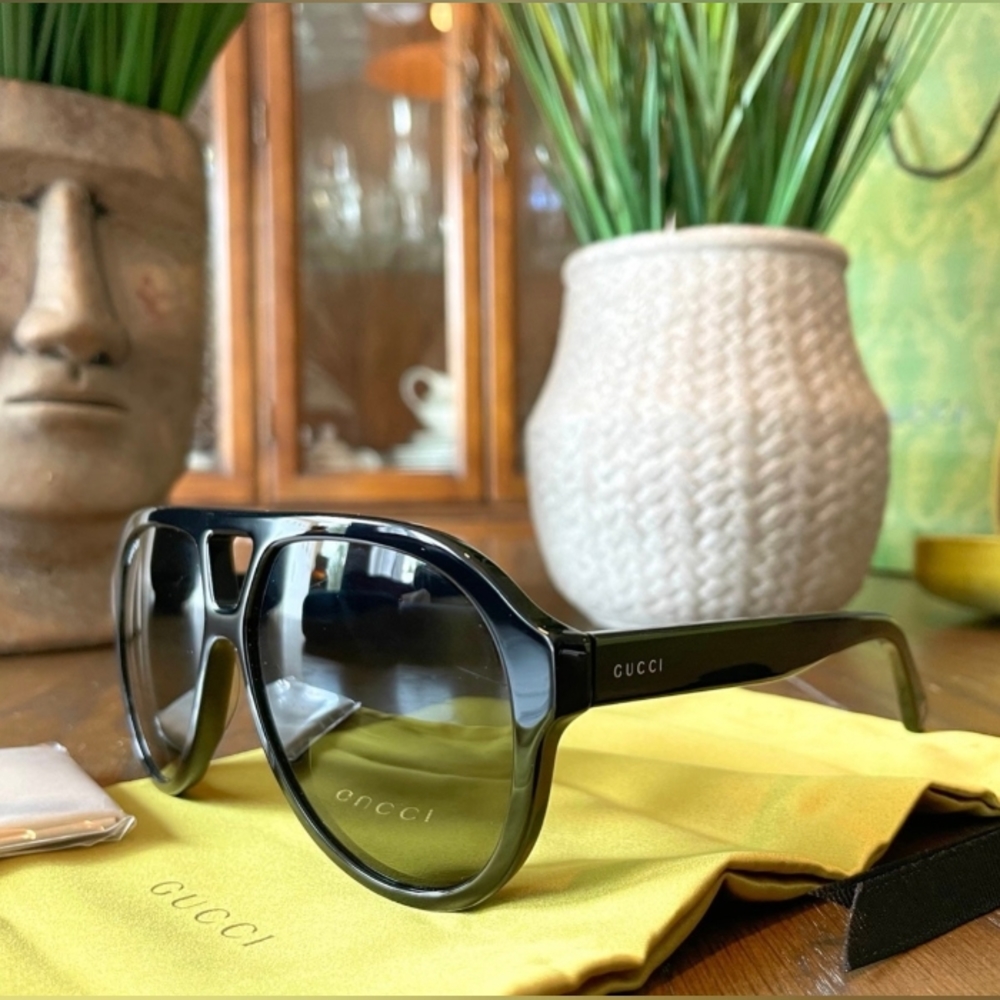New Gucci Black 56mm Aviator Designer Sunglasses GG0159SN 56-14-145 Unisex